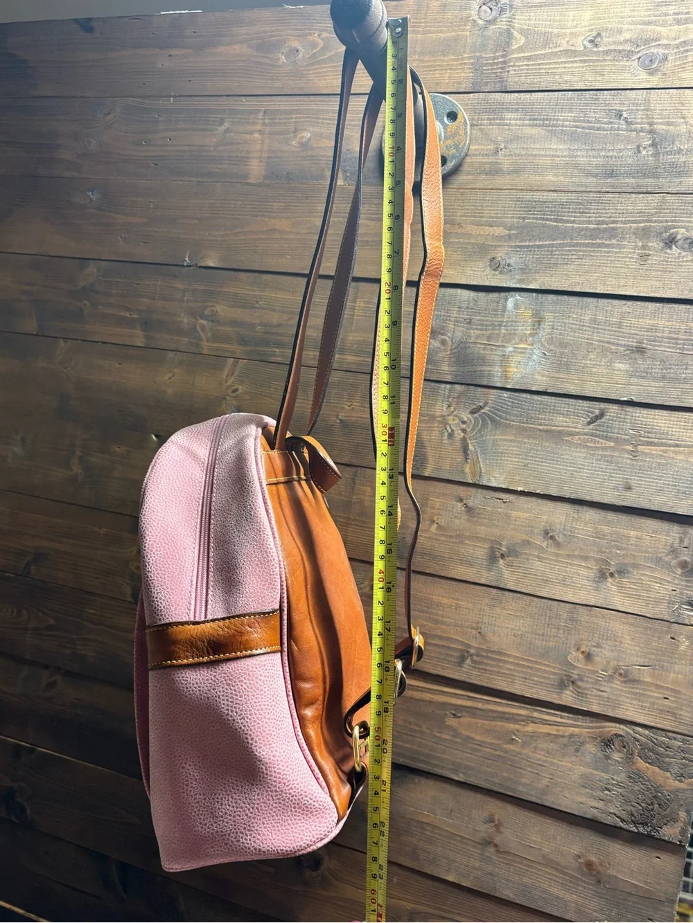 Bric’s Pink Pebbled Leather Backpack Tan Trim Adjustable Straps